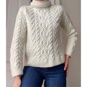 Lauren by Ralph Lauren Rabbit Hair & Wool Blend Cable Knit Turtleneck Sweater S